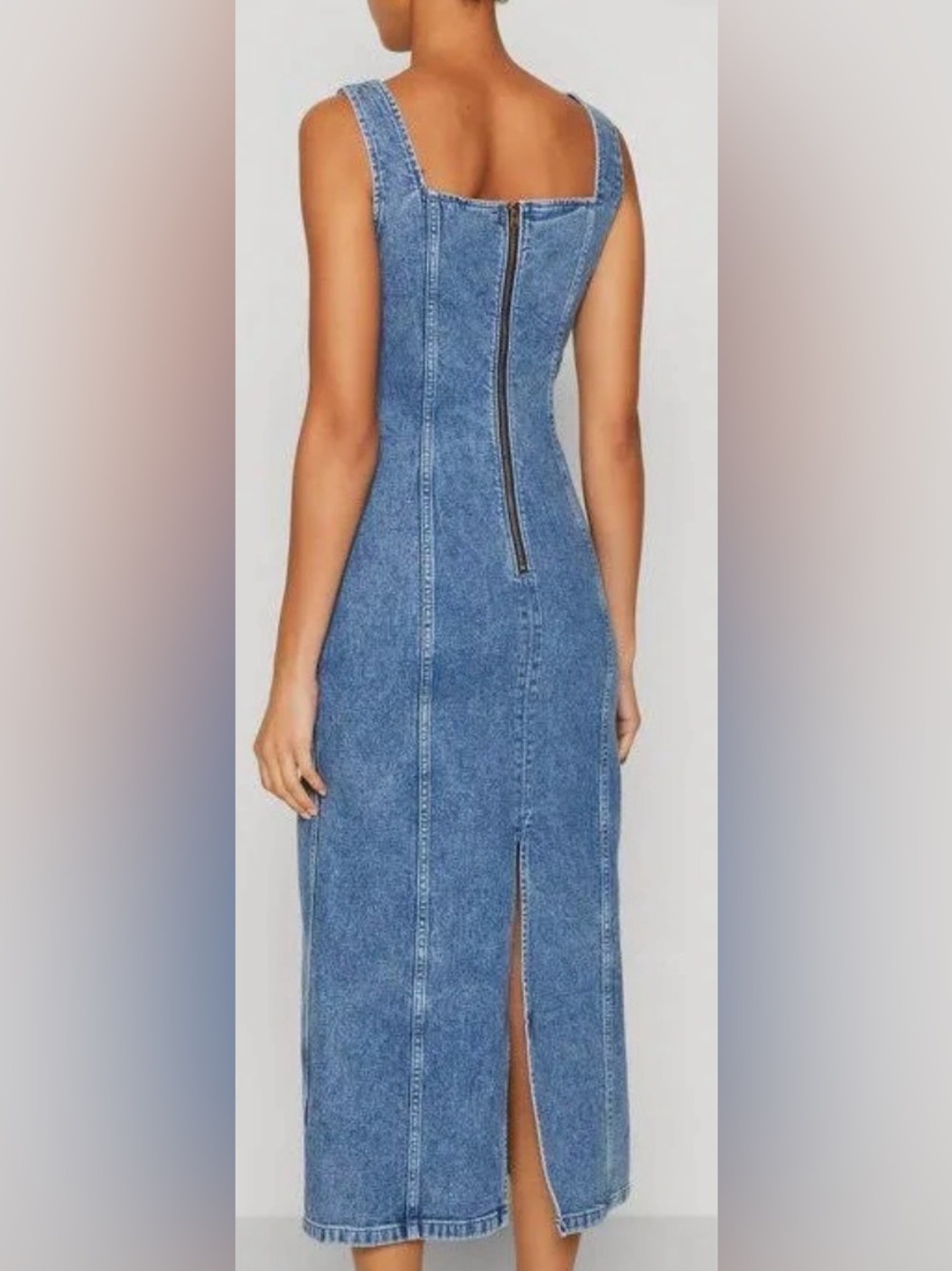 Abercrombie & Fitch Dress Womens XL Blue Denim Colomn Bodycon Midi Square Neck - Picture 7 of 13